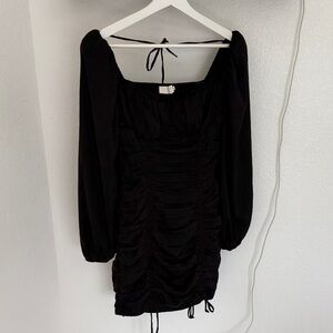 Astr Black Ruched Long-Sleeve Mini Dress